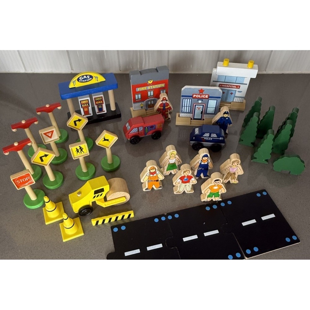 Fat Brain Toys Wooden My Town Block Set (FB253) Replacement Lot 43 Pieces Train